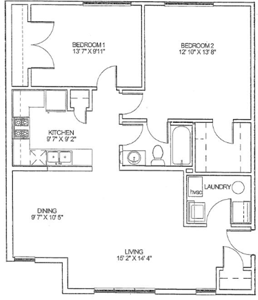 Two Bedroom / One Bath - 960 Sq.Ft.*