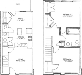Two Bedroom / One and Half Bath - townhome - 964 Sq.Ft.*