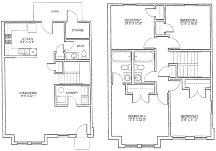 Four Bedroom / Two and Half Bath Townhome - 1,541 Sq.Ft.*